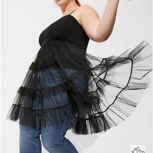 Torrid Cut-Out Challis & Mesh Tiered Sleeveless Top Tunic Dress Black NWT 1 1x